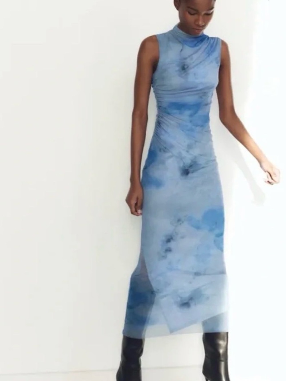 Zara Sky Blue Marble Maxi Dress